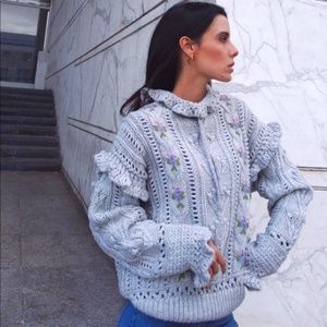 ZARA Embroidered Gray Sweater NWT